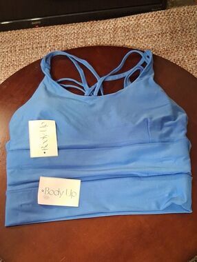 Two Large Body Up Blue Strappy Back Sports Bras New